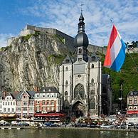 The city Dinant along the river Meuse with the Collegiate Church and the citadel, Belgium